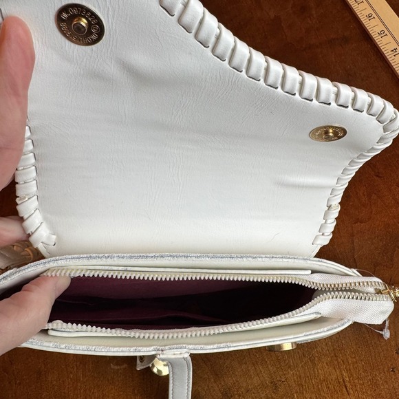 Fashion Saddle Handbag White Faux Leather Crossbody Shoulder Bag - Picture 3 of 6